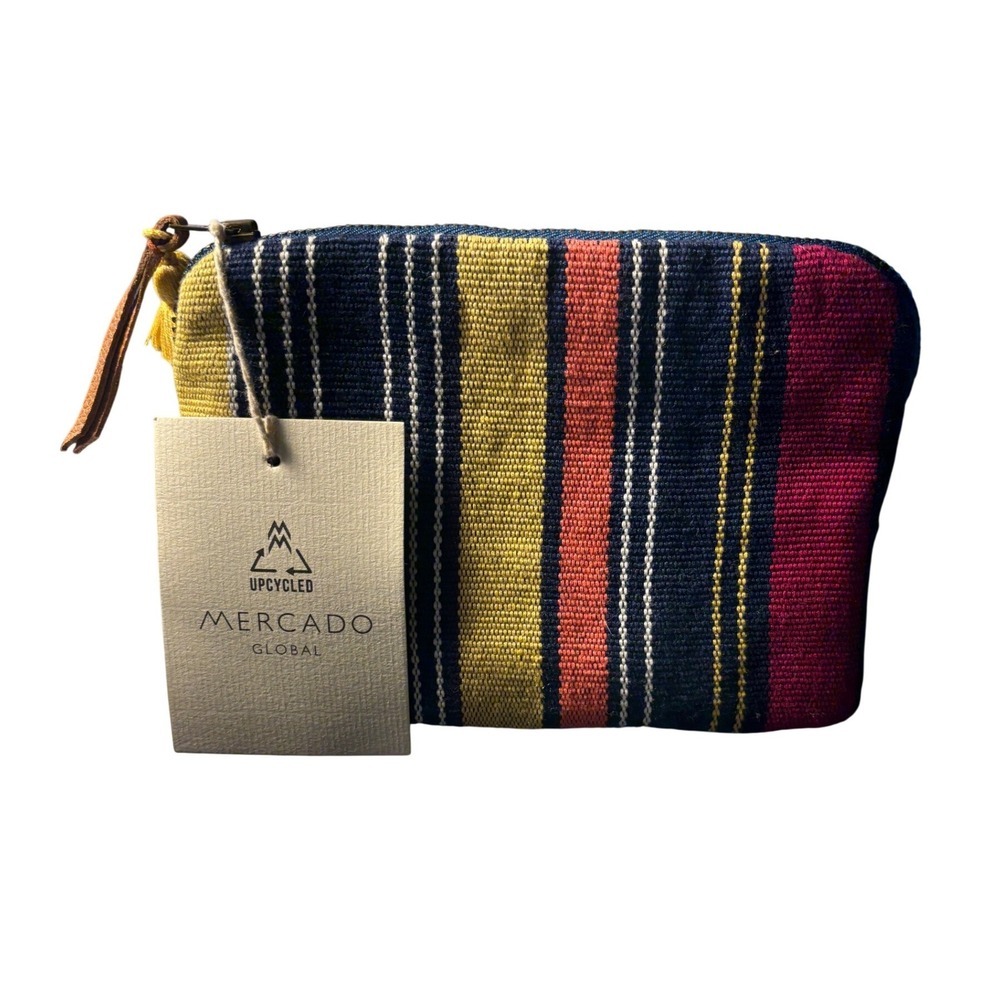 Mercado Global Upcycled Woven Stripe Cosmetic Pouch Clutch Handmade Guatemalan